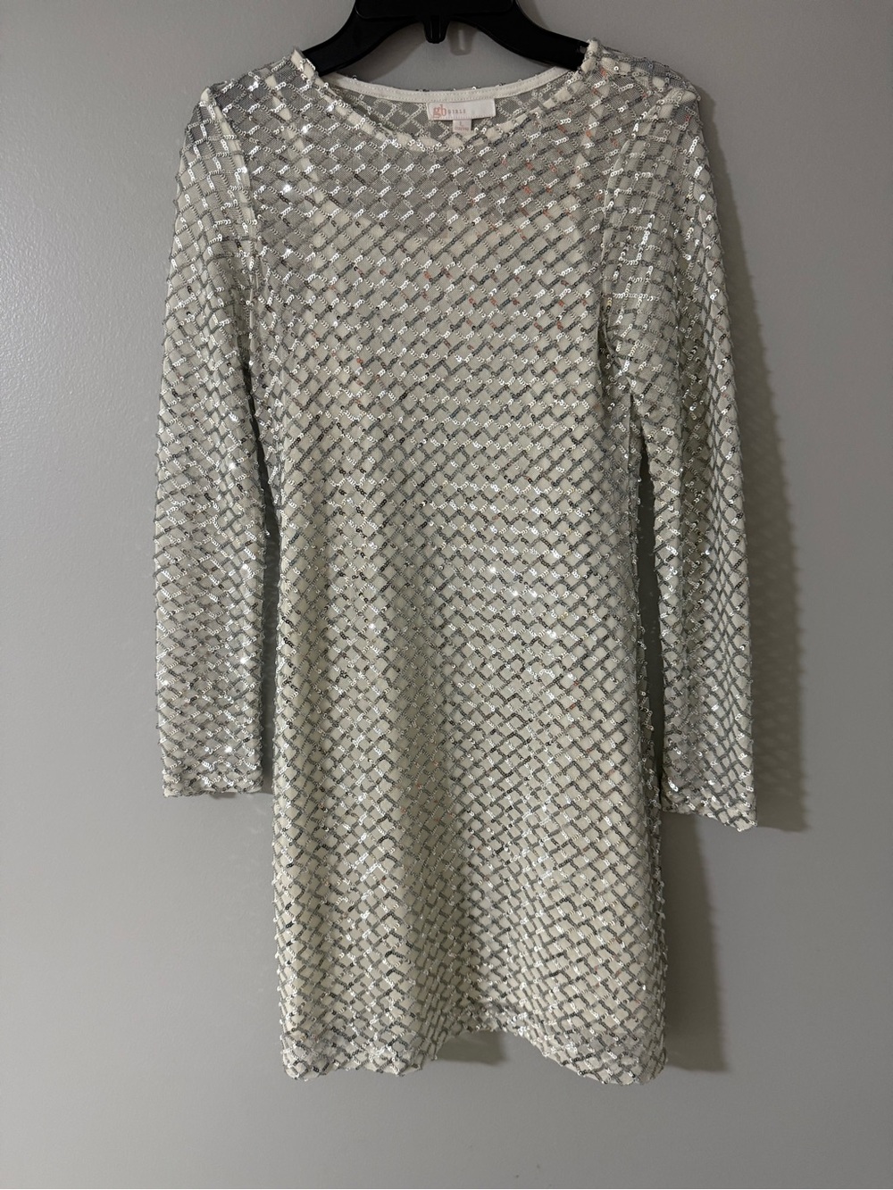 GB girls Silver Sequin Long Sleeve Shift Dress